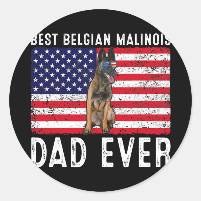 Belgisch Malinois Vater USA Amerikanische Flagge B Runder Aufkleber (Vorderseite)