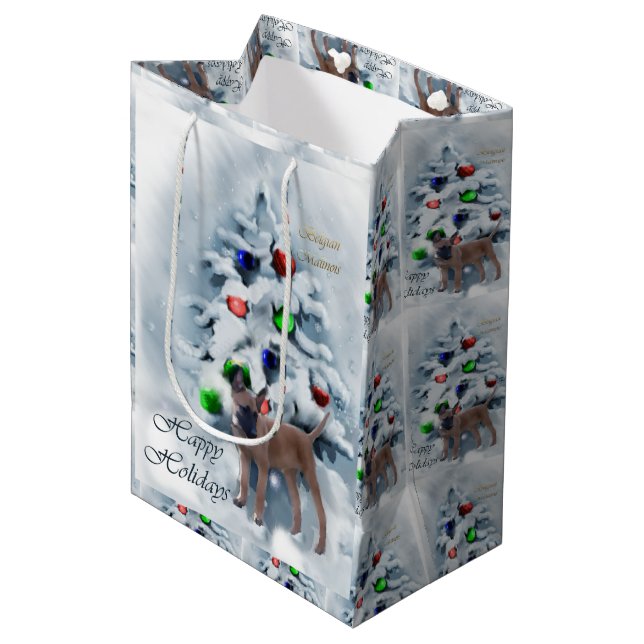 Belgisch Malinois Weihnachten Mittlere Geschenktüte (Vorderseite Schrägansicht)