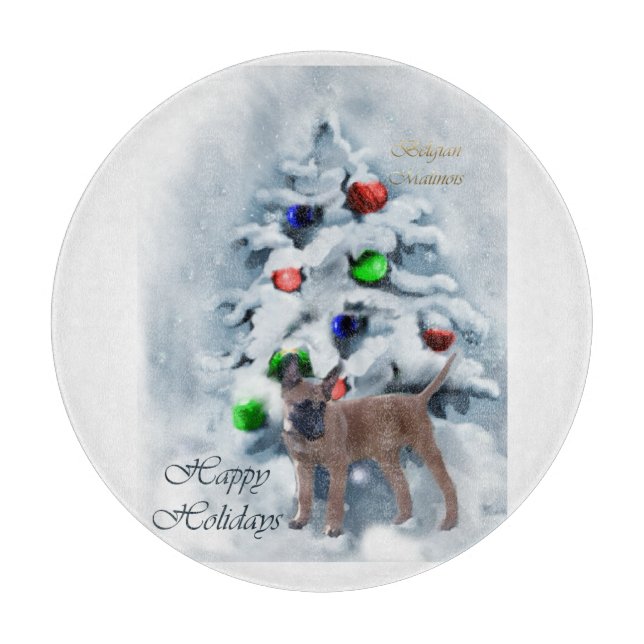 Belgisch Malinois Weihnachten Schneidebrett (Vorderseite)