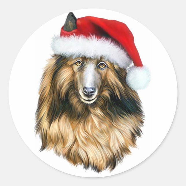 Belgisch Tervuren Christmas Santa Runder Aufkleber (Vorderseite)