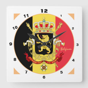 Belgische Flagge, Emblem & Belgier Trendmode Quadratische Wanduhr