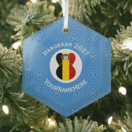 Belgische Flagge Hanukkah Angel Name Jahr Hexagon Ornament Aus Glas