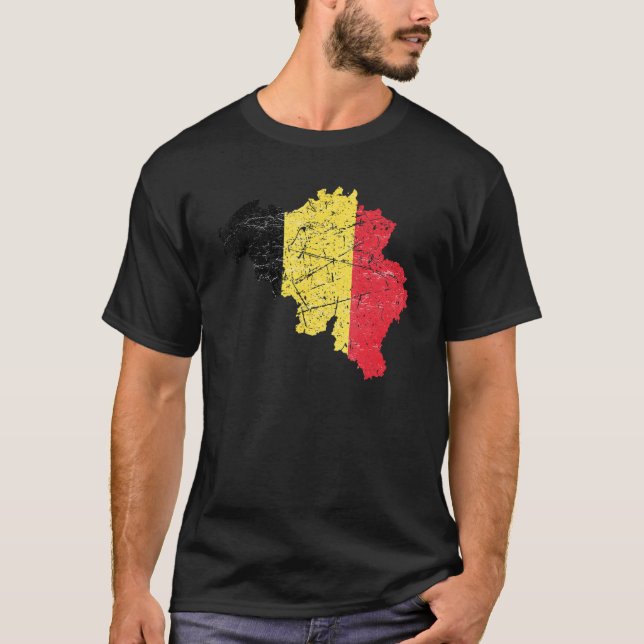 Belgische Flagge mit belgischer Karte in Schwierig T-Shirt (Vorderseite)