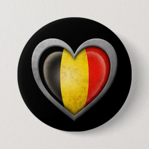 Belgische Herz-Flagge mit Metalleffekt Button