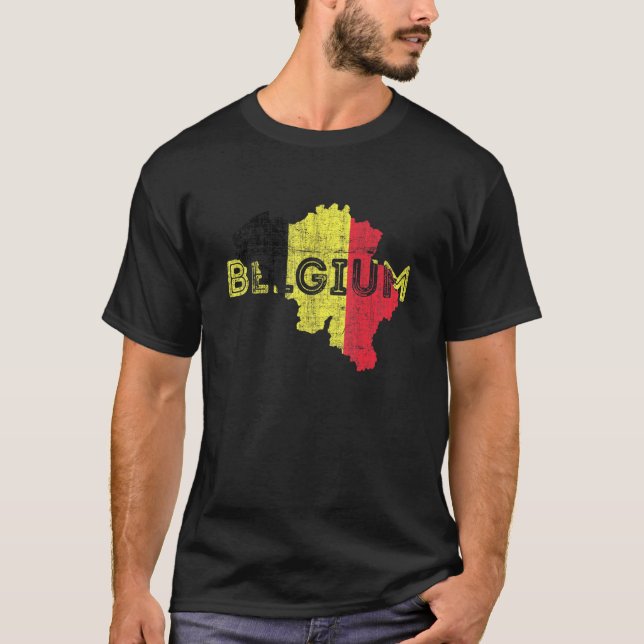 Belgische Karte und Flagge Souvenir beklagt Belgie T-Shirt (Vorderseite)