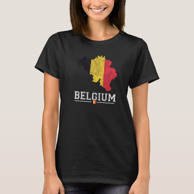 Belgische Karte und Flagge Souvenir beklagt Belgie T-Shirt (Vorderseite)