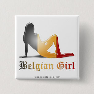 Belgische Mädchen-Silhouette-Flagge Button