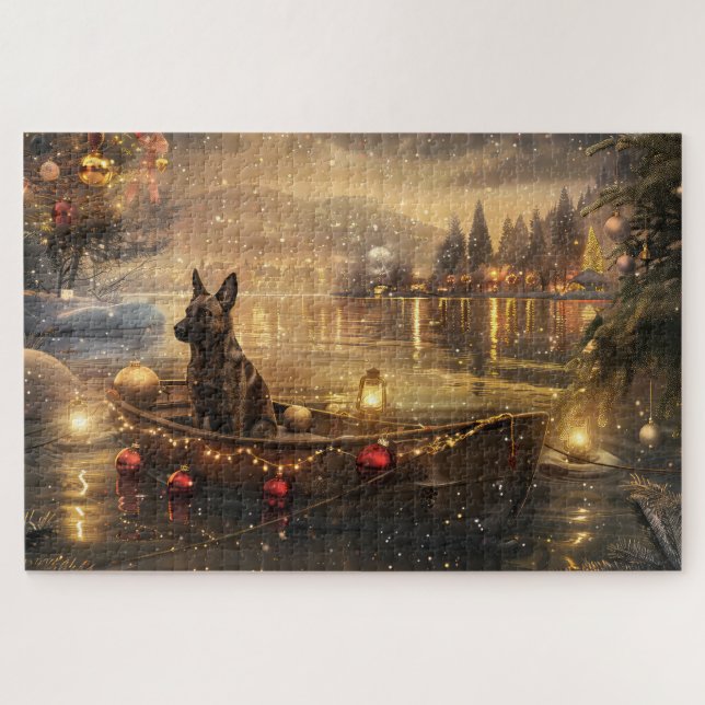 Belgische Malinoi Weihnachtsfeiertage Puzzle (Horizontal)