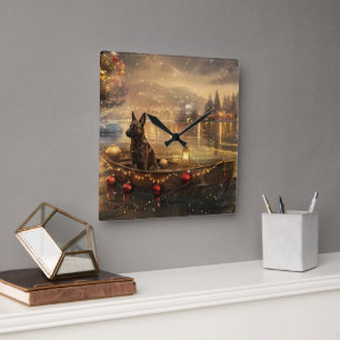 Belgische Malinoi Weihnachtsfeiertage Quadratische Wanduhr