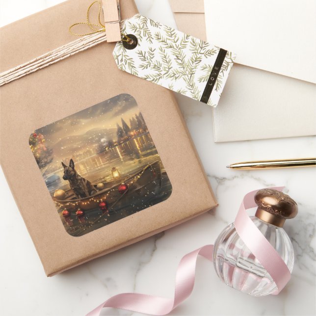 Belgische Malinoi Weihnachtsfeiertage Quadratischer Aufkleber (Schenken)