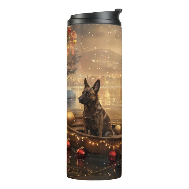 Belgische Malinoi Weihnachtsfeiertage Thermosbecher (Nach links gedreht)