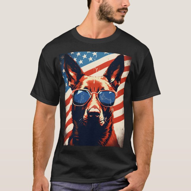 Belgische Malinois 4. Juli amerikanische Flagge T-Shirt (Vorderseite)