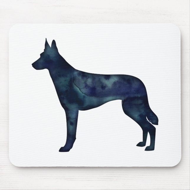 Belgische Malinois Black Watercolor-Silhouette Mousepad (Vorne)