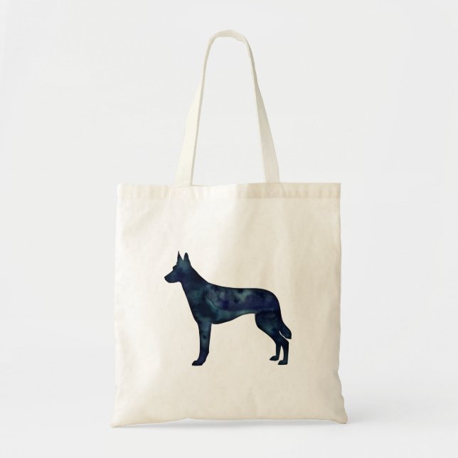Belgische Malinois Black Watercolor-Silhouette Tragetasche (Vorne)