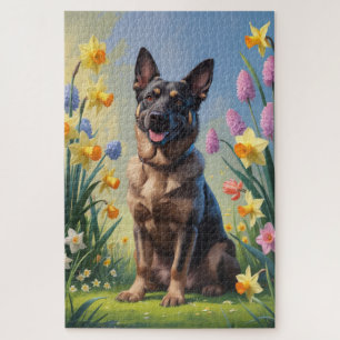 Belgische Malinois Frühlingsblumen Malerei Puzzle
