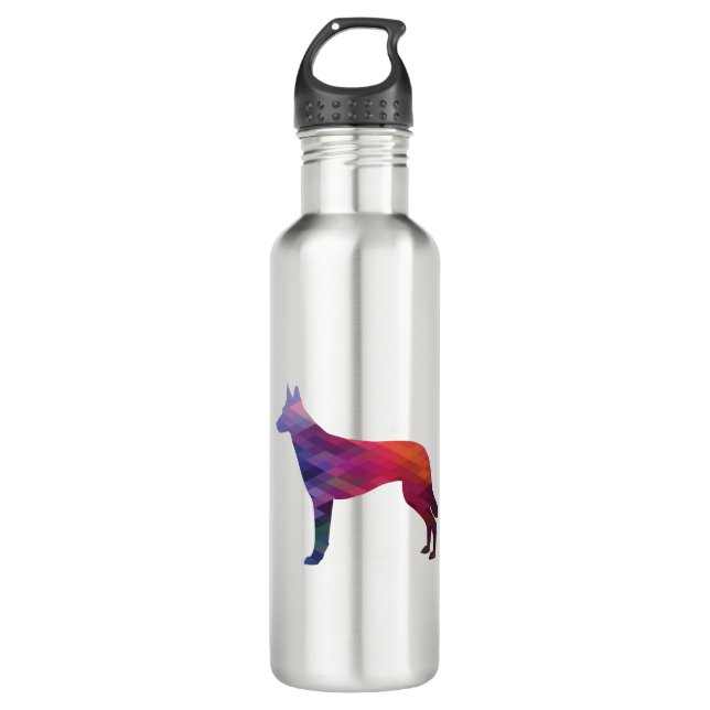Belgische Malinois Geometric Muster Silhouette Pur Edelstahlflasche (Vorderseite)