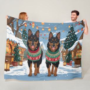 Belgische Malinois Hunde Weihnachten Schnee Urlaub Fleecedecke