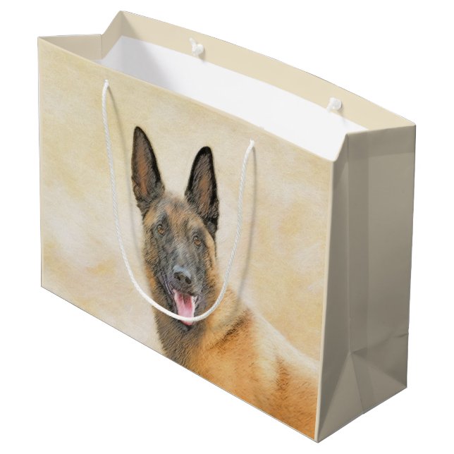 Belgische Malinois-Malerei - Niedliche Original Hu Große Geschenktüte (Rückseite Schrägansicht)