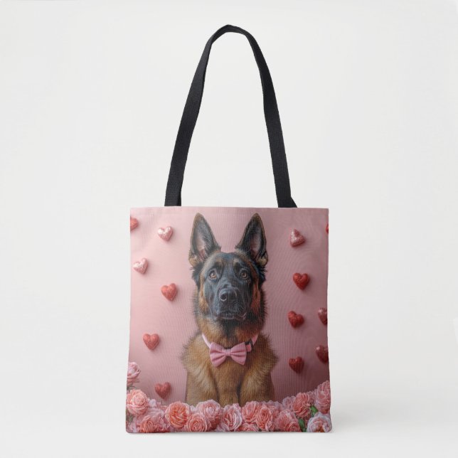 Belgische Malinois mit Rose - Valentinstag (Vorderseite)