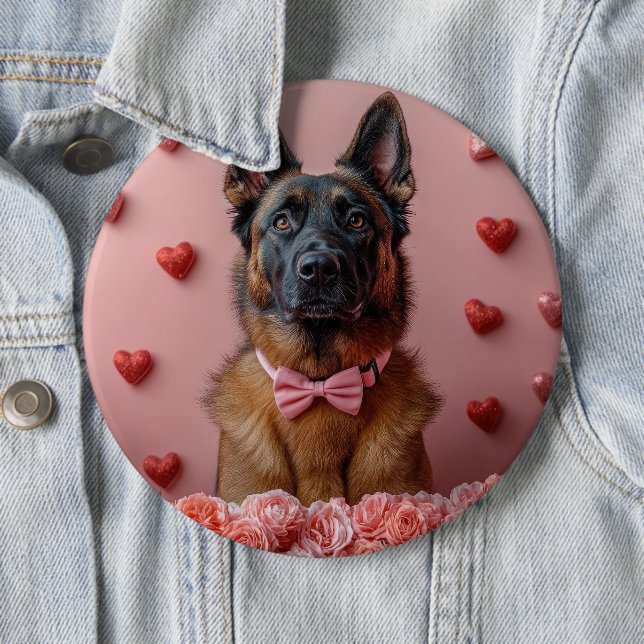 Belgische Malinois mit Rose - Valentinstag Button (Beispiel)