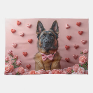 Belgische Malinois mit Rose - Valentinstag Geschirrtuch
