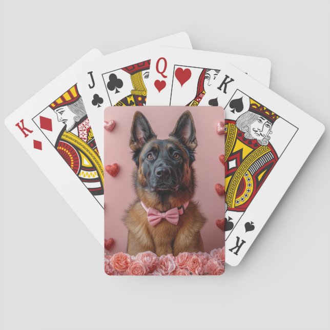 Belgische Malinois mit Rose - Valentinstag Spielkarten (Rückseite)