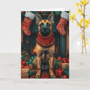 Belgische Malinois mit Weihnachtsgeschenken Feuerp Karte