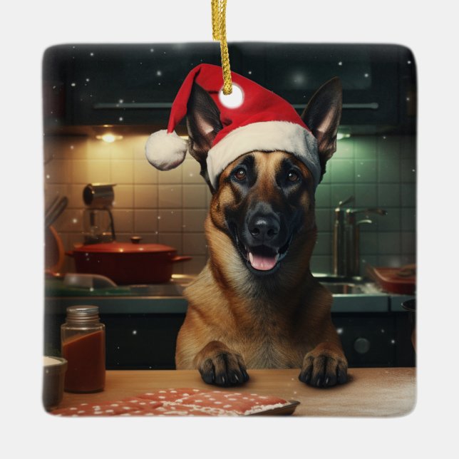 Belgische Malinois Weihnachtskost Feiertag Keramikornament (Vorderseite)