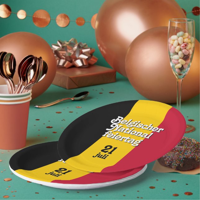 Belgische Nationalfeiertag-Fahne Pappteller (Multi)