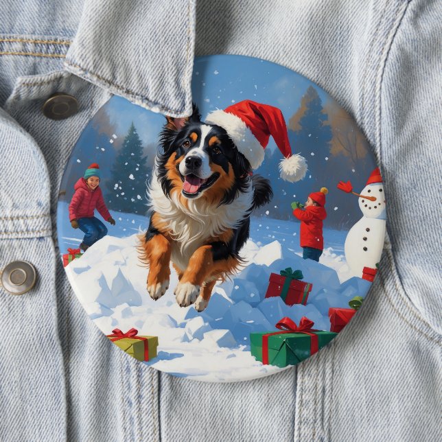 Belgische Schäferhütte Weihnachts-Schneeszene Button (Beispiel)