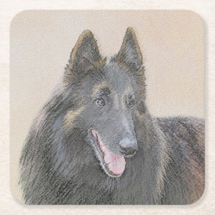 Belgische Tervuren Malerei - Niedliche Original Hu Rechteckiger Pappuntersetzer