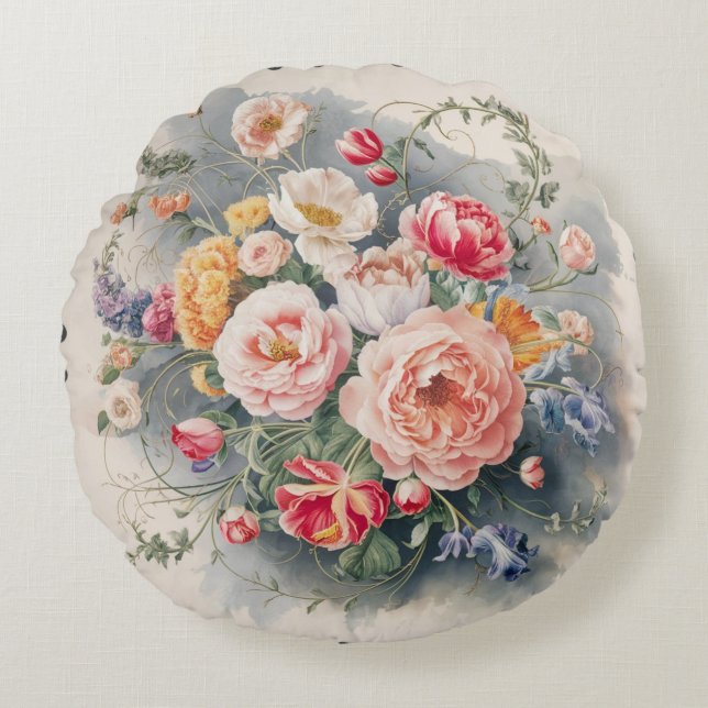 Belgischer Blumenkissendecker Rundes Kissen (Vorderseite)