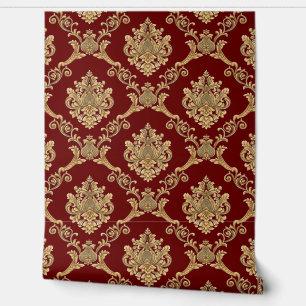 Belgischer Damask Gold im Burgund-Designer Tapete