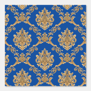 Belgischer Damast Gold auf Blau Designer Tapete
