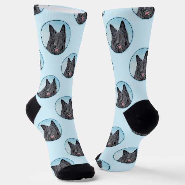 Belgischer Groenendael Sheepdog Schwarze Malerei H Socken (Gewinkelt)