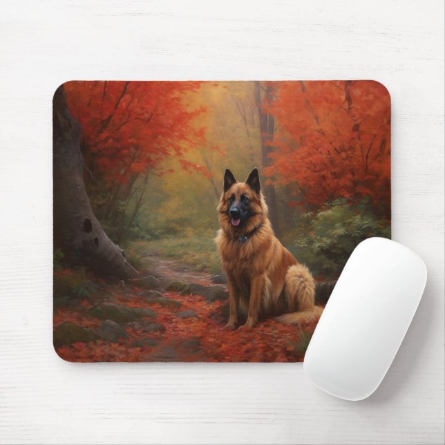 Belgischer Hirte im Herbst Leaves Fall Inspiriert Mousepad (Mit Mouse)