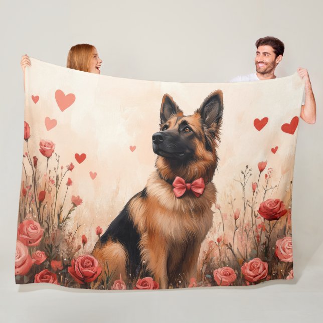 Belgischer Hirte mit Rose - Valentinstag Fleecedecke (Beispiel)