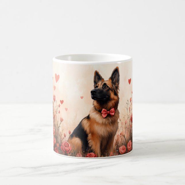 Belgischer Hirte mit Rose - Valentinstag Kaffeetasse (Mittel)