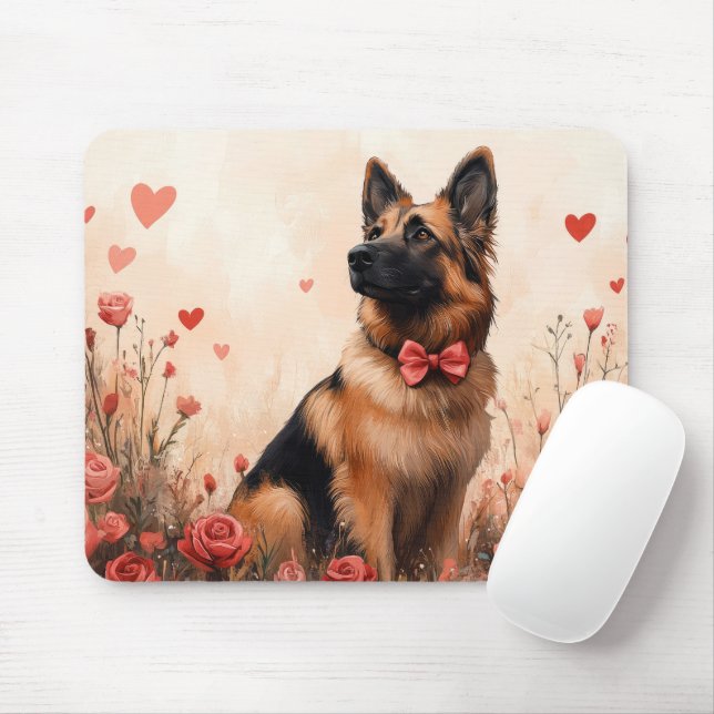 Belgischer Hirte mit Rose - Valentinstag Mousepad (Mit Mouse)