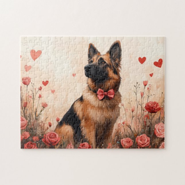 Belgischer Hirte mit Rose - Valentinstag Puzzle (Horizontal)