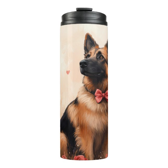 Belgischer Hirte mit Rose - Valentinstag Thermosbecher (Vorderseite)