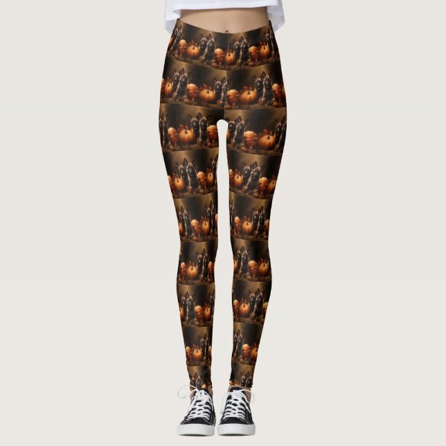 Belgischer Hirte Welpe Herbst Kürbis Leggings (Vorderseite)