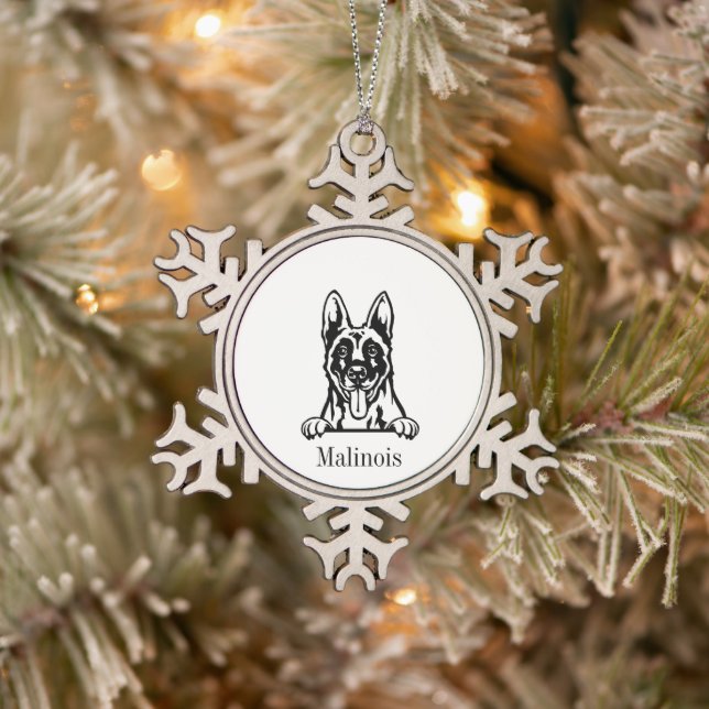 Belgischer Hund Malinois Schneeflocken Zinn-Ornament (Baum)