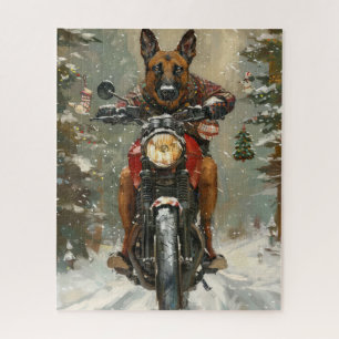 Belgischer Malinoi-Hund fährt auf Motorrad Weihnac Puzzle