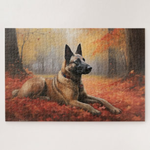 Belgischer Malinoi im Herbstlaubfall inspiriert Puzzle