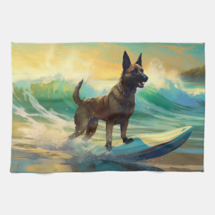 Belgischer Malinoi Strand Surfen Malerei Geschirrtuch