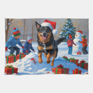 Belgischer Malinoi Weihnachtsfestliche Schneeszene Geschirrtuch