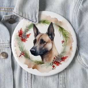 Belgischer Malinoi Weihnachtskranz Festiver Hund Button