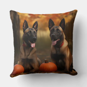 Belgischer Malinoi-Welpe Herbstfreude Kürbis Kissen