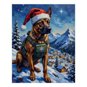 Belgischer Malinois Bergpatrouille Weihnachten Poster